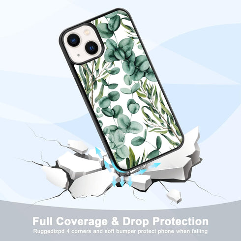 Eucalyptus Summer Case for iPhone 13/14 (6.1") - Cute Green Silicone Ultra Shockproof Phone Cover for Girls & Women.