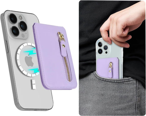 Cavor for Magsafe Wallet,for Apple Magsafe Wallet with Adjustable Stand,Magnetic Wallet for iPhone 14 Pro Max/14 Pro/15/14 Plus/13/12,Magsafe Card Holder,Magsafe Phone Wallet,Zipper Pocket-Purple