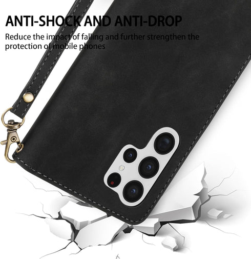 ZZXX Wallet Case for Samsung Galaxy S22 Ultra, Premium Soft PU Leather Zipper Flip Folio with Card Slot, Black