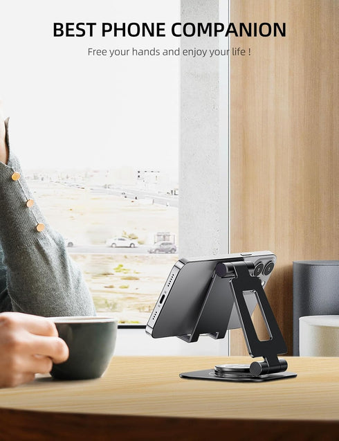 Nulaxy 360 Rotating Cell Phone Stand, Fully Adjustable Foldable Desktop Holder, Compatible with All Phones, Black