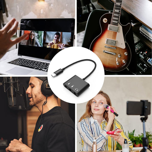 Cubilux Dual TRS Microphone to USB Connector, Type C to 2-Way MIC Adapter for iPad Pro, Samsung S24, Pixel 8/7/6 Pro