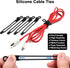 48Pcs Cord Organizer Kit, Reusable Elastic Silicone Cable Ties, Strong Adhesive Cable Clips for Cable Management, Multipurpose Wire Management for Bundling and Fastening Various Wires (Black by OneLeaf