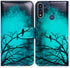 Case for Moto E 2020/Motorola E, Black Bird Green Leather Flip Wallet Cover with Card Slot Holder Kickstand