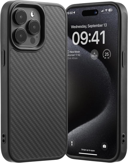Tigowos Real Carbon Fiber Case for iPhone 15 Pro Max - Sturdy Protective Case, MagSafe Compatible, Carbon Fiber Black