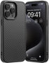 Tigowos Real Carbon Fiber Case for iPhone 15 Pro Max - Sturdy Protective Case, MagSafe Compatible, Carbon Fiber Black