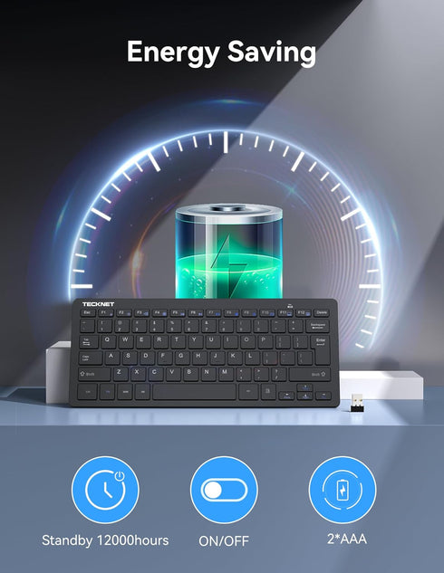 TECKNET 2.4G Wireless Keyboard, Small Wireless Keyboard with Media Hotkeys, Compatible with PC, Desktop, Laptop - Black