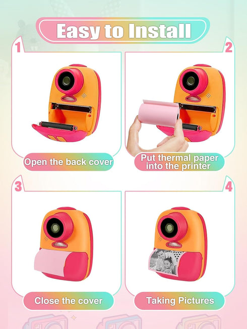 9 Rolls Kids Instant Camera Print Refill Paper for Instant Print Camera Favors, Blue, Pink, Yellow