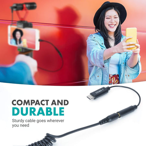 Movo UCMA-1 Female 3.5mm TRS Microphone Adapter Cable to USB Type-C, Compatible with Samsung Galaxy, Pixel, iPad