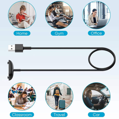 Charger Cable for Fitbit Inspire 3 - 2-Pack Replacement Charging Cable (3.3 ft/1.0 ft) for Fitness Tracker.
