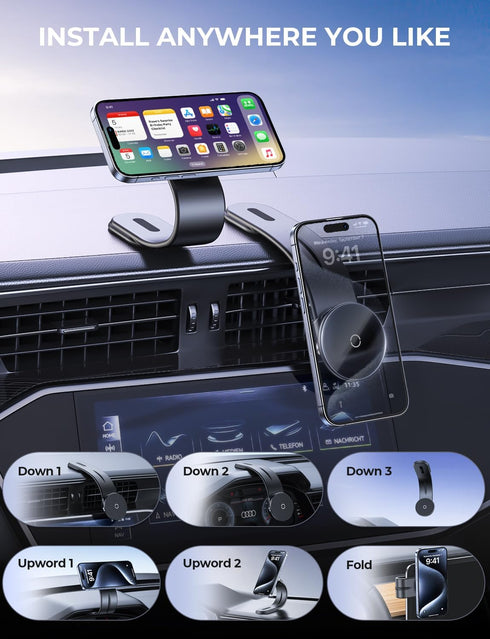 Magnetic Phone Holder for Car, Universal Dashboard Windshield Touchscreen, Bendable Aluminum Alloy Arm, Compatible with