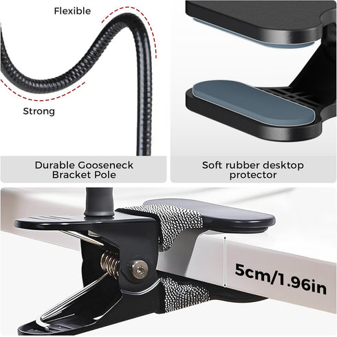 LenTok Magnetic Cell Phone Stand Holder for Bed Laying Down, Lazy Bedside Gooseneck Phone Mount with Clamp Clip
