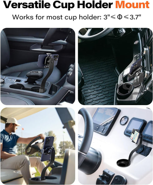 APPS2Car Cup Holder Phone Holder Mount for Car, 2-in-1 Fast-Squeeze Installation, Adjustable Height One-Hand Operation