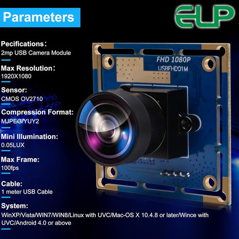ELP 170-degree Fisheye Lens USB Camera with 1080p HD Resolution, OV2710 CMOS, 2 Megapixel High Speed Mini Camera