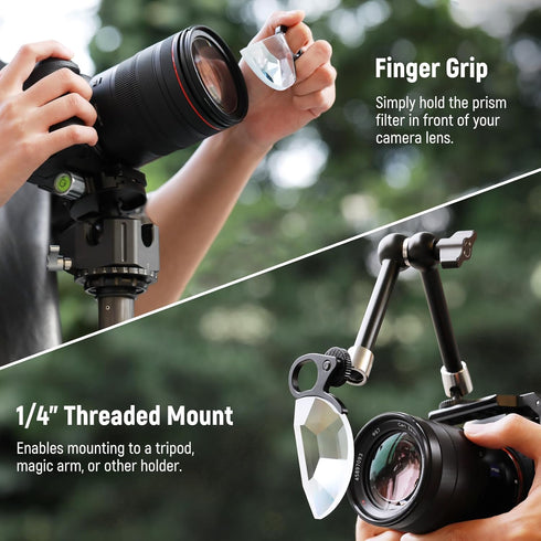 NEEWER 79mm Handheld Half Moon Kaleidoscope Prism Lens Filter - K9 Optical Crystal with Hand Grip, 1/4" Threaded Hole