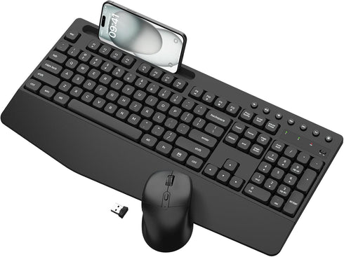 EDJO Wireless Keyboard and Mouse Combo, Full-Size Ergonomic Wireless Computer Keyboard with Wrist