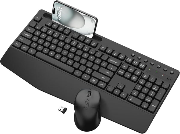 EDJO Wireless Keyboard and Mouse Combo, Full-Size Ergonomic Wireless Computer Keyboard with Wrist
