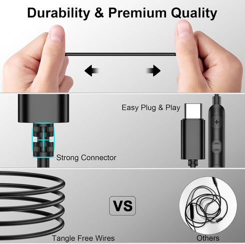 USB C Headphone Type C Earphone Magnetic Wired Earbud for iPhone 15 Pro Max, Samsung S24 Ultra, Noise Canceling