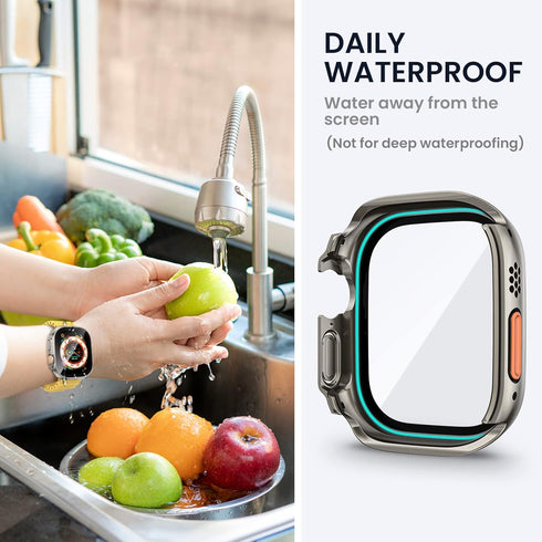 Tensea 2 in 1 Waterproof Screen Protector Case for Apple Watch Ultra 2/Ultra 49mm, iWatch Protective PC Face Cover
