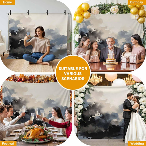 Hokiten 12x8 Backdrop for Photography, Black Blue Beige Brushed Microfiber Fabric Backdrop Curtain for Photo, Modern