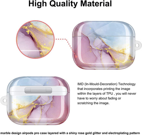 JIAXIUFEN AirPods Pro Case Cover, Gold Sparkle Glitter Marble Design, Cute Full Protective Silicone TPU Skin for Women