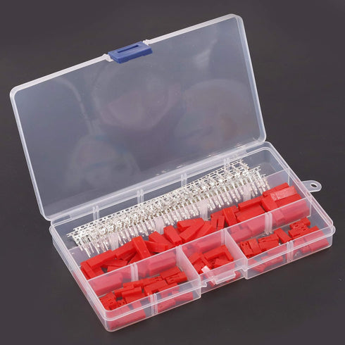Hilitchi 300Pcs (50set) 2.54mm 2-Pin Female & Male Red Plug Housing Crimp Terminal Connector Kit Compatible with JST SYP