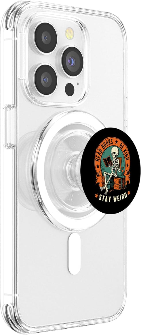 Read Books Be Kind Stay Weird Skeleton Reading Goth Bookish PopSockets PopGrip for MagSafe