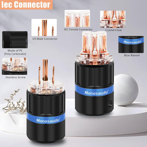 Monosaudio HiFi Power Plug, Pure Copper 15A/125V IEC C13/C15 Connector for DIY Audiophile Power Cord