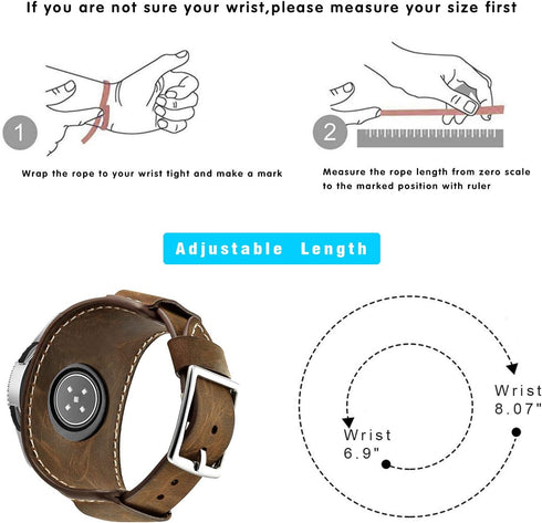 Compatible with Samsung Galaxy Watch 46mm/Galaxy Watch 3 45mm/Gear S3 Frontier/Classic, 22mm Genuine Leather Cuff Strap