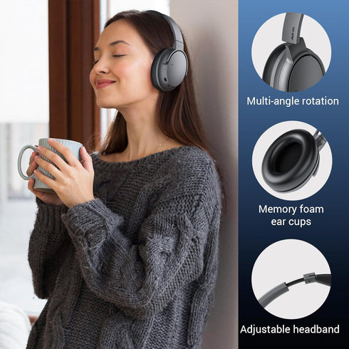 Hybrid Active Noise Cancelling Headphones with Microphone, ANC Wireless Over Ear Bluetooth, 60H HiFi Playtime