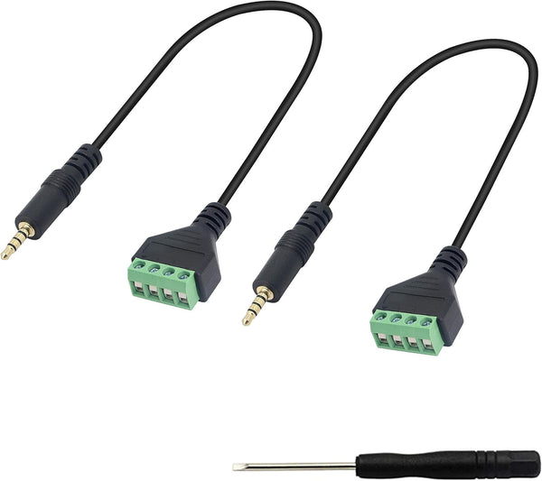 XMSJSIY 3.5mm Terminal Block Cable, 1/8 Inch TRRS Stereo Solderless Speaker Wire, 2 Pack-32CM