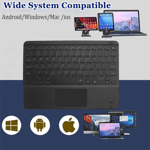Wireless Bluetooth Keyboard, 10-inch Ultra-Slim 7 Color Backlight Keyboard with Touchpad, Portable for Mobile Phones,