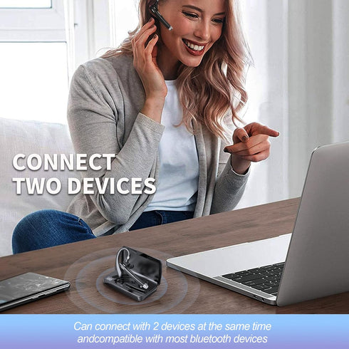 Wireless Bluetooth Headset with 500mAh Charging Case, 80 Hours Talking Time, V5.1 Hands-Free Earphones for