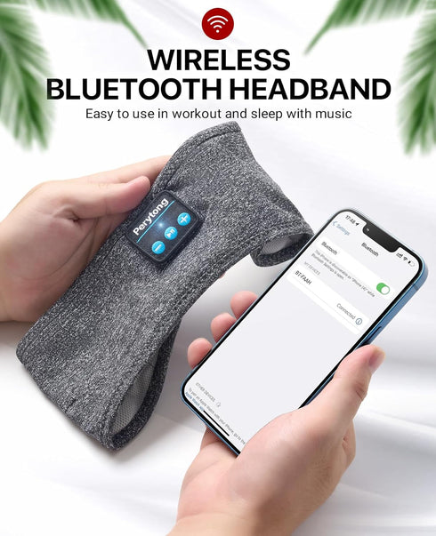 Perytong Sleep Headphones Wireless Headband, Stretchable Bluetooth 5.4 Earphones for Side Sleeping with Stereo Speakers