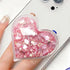 Cute Heart-Shaped Expanding Phone Grip - Pink Quicksand Glitter Collapsible Mount Holder for Girls Women