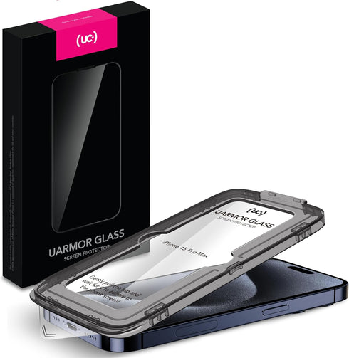 UARMOR HD Clear Screen Protector for iPhone 15 Pro Max (6.7"), 9H Tempered Glass, Easy Installation Kits, 2 Pack