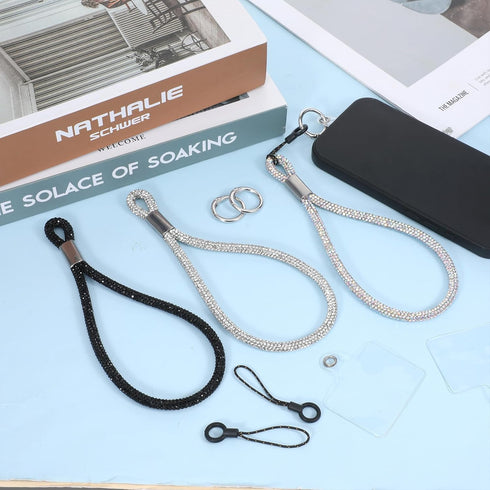 Alrhso 3 7.48 Pcs Bling Rhinestone Phone Wrist Strap Full Diamond Pendant Wrist Strap Bling Keychain Wristlet Lanyard