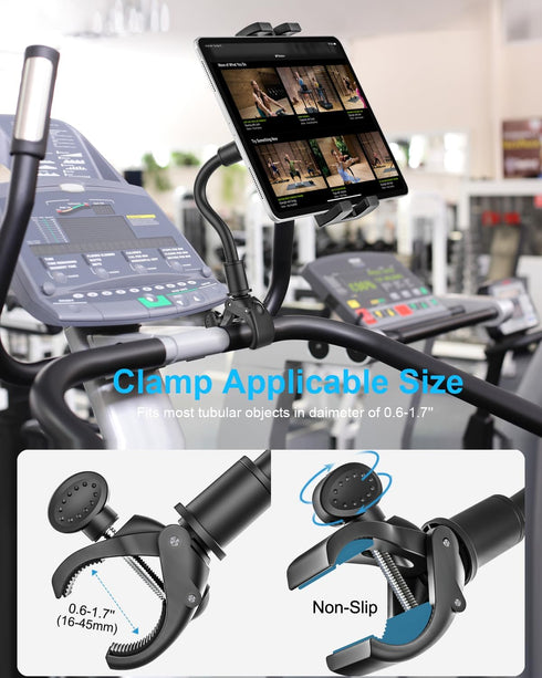 woleyi Gooseneck Spin Bike Tablet Mount, Indoor Exercise Bicycle Tablet Holder for iPad Pro 12.9/Air/Mini