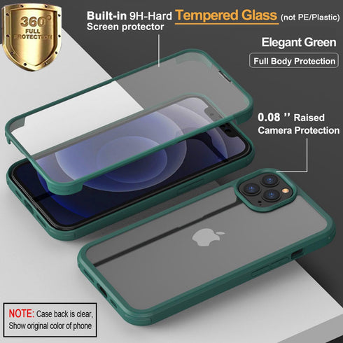UBUNU for iPhone 12 Pro Max Case with Screen Protector, 360 Full Body Protection Dual Layer Clear Cover, Green