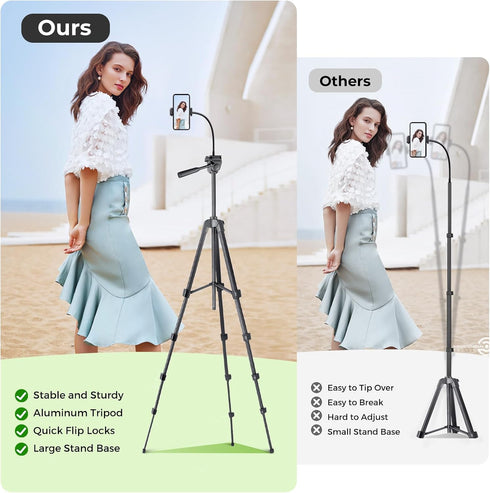 Aureday Phone Tripod, 82" Tripod for iPhone with Flexible Gooseneck, Wireless Remote and Phone Holder, Extendable Stand