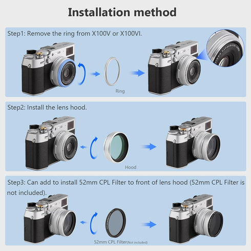Haoge LUV-X54W Metal Lens Hood with MC UV Protection, Multicoated Ultraviolet Lens Filter for Fujifilm X100VI Camera,