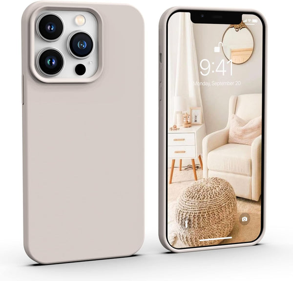 Cute Liquid Silicone Slim Protective Phone Case for iPhone 13 Pro Max, Matte Light Beige, Soft Anti-Scratch Microfiber