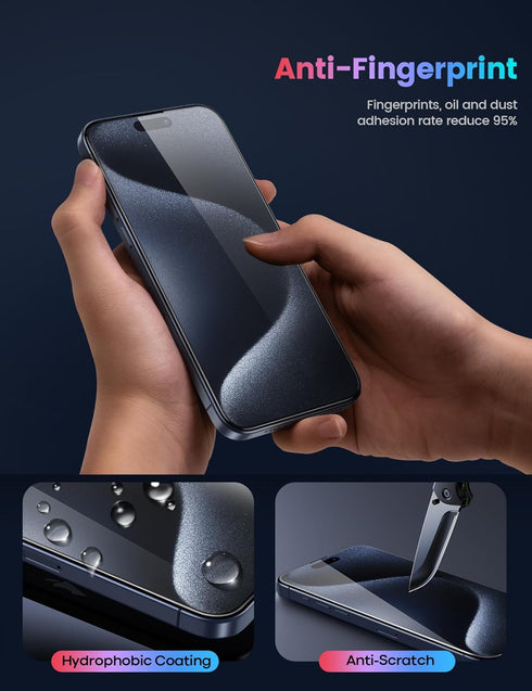 Lamicall 2Pack Screen Protector for iPhone 15 Pro Max - Black Edge, Tempered Glass, Easy Apply, Case Friendly.