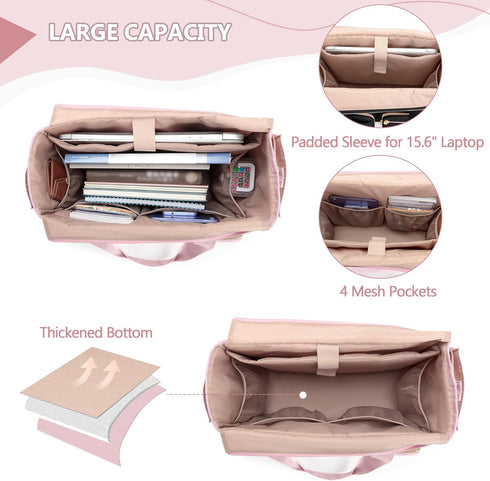 Teacher Tote Bag for Women, Large Utility Bag with Laptop Compartment, Pink (Empty Bag, Patent Design)