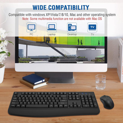 EDJO Wireless Keyboard and Mouse Combo, Full-Sized Ergonomic Computer Keyboard with Wrist Rest and 3 Level DPI