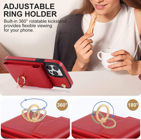 Asuwish Red Wallet Cover for iPhone 13 Pro Max 2021 6.7 inch, with Tempered Glass Screen Protector and RFID Ring Card