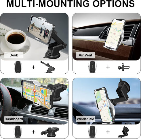 Car Phone Mount, Auto-Clamping Smart Sensor 10W Qi Fast Charging Holder for iPhone 12/12 Pro Max/Samsung S20, 4.7-6.7