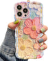 UEEBAI Colorful Retro Oil Painting Flower Case for iPhone 14 Pro Max, Cute Sparkly Floral Curly Cover (Orange Yellow)