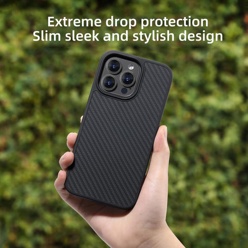 Tigowos Real Carbon Fiber Case for iPhone 15 Pro Max - Sturdy Protective Case, MagSafe Compatible, Carbon Fiber Black