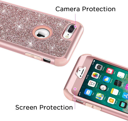 Hython Case for iPhone 8 Plus, iPhone 7 Plus, Heavy Duty Defender Protective Bling Glitter Sparkle Hard Shell Hybrid