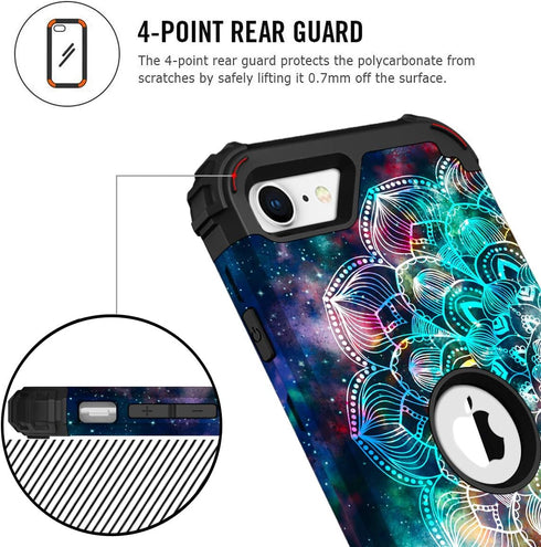Hocase Heavy Duty Case for iPhone SE 2022/2020, Shockproof Protection Hard Plastic+Silicone Rubber Hybrid (4.7") -